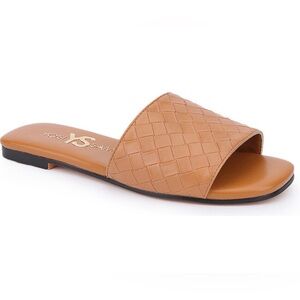 Yosi Samra Miss Natalie Light Brown Woven Slide Sandals